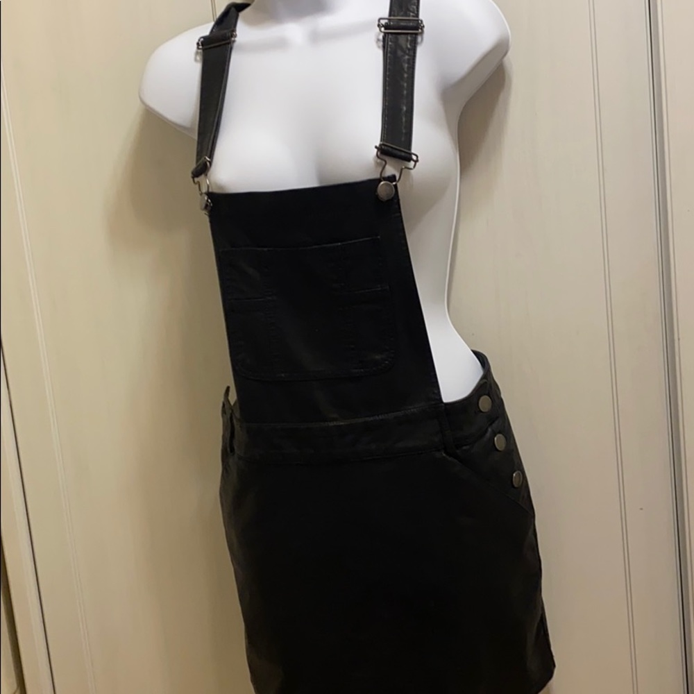 FOREVER 21 BLACK LEATHER OVERALLS